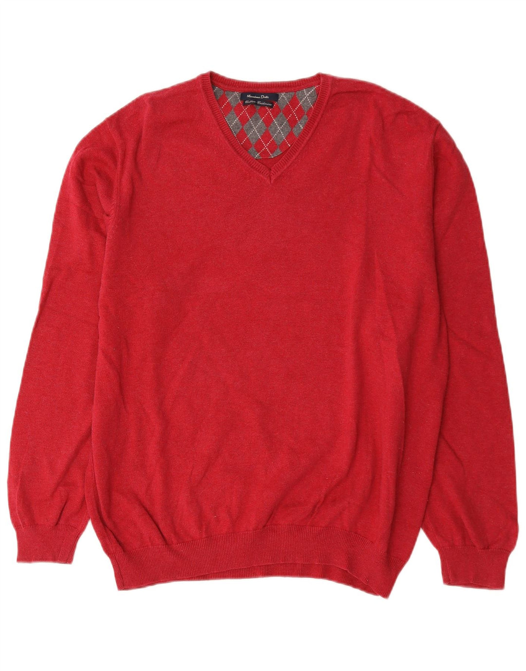 Massimo Dutti Pulover cu decolteu în V pentru bărbați, XL, bumbac roșu