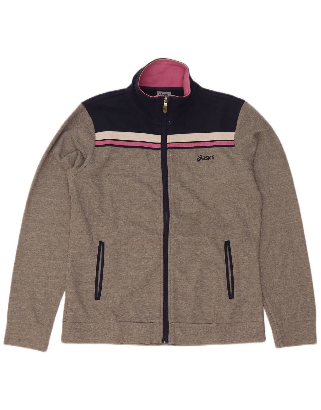 Jachetă de trening pentru femei Asics UK 14, bumbac color bloc, gri mediu