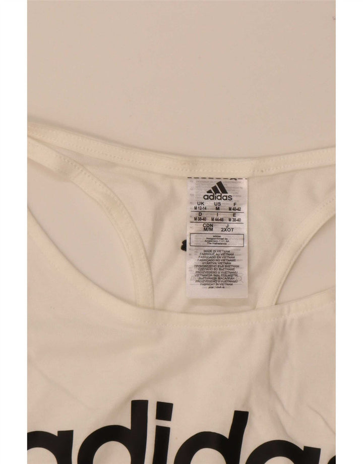 Vesta grafică pentru femei Adidas UK 12/14 Bumbac alb mediu