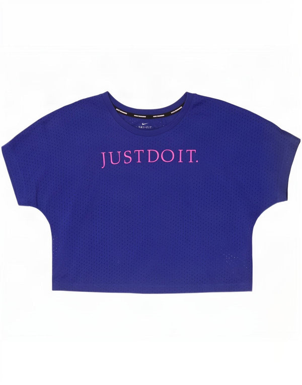 Tricou grafic Nike Dri Fit Crop pentru femei Top UK 16 Poliester albastru mare