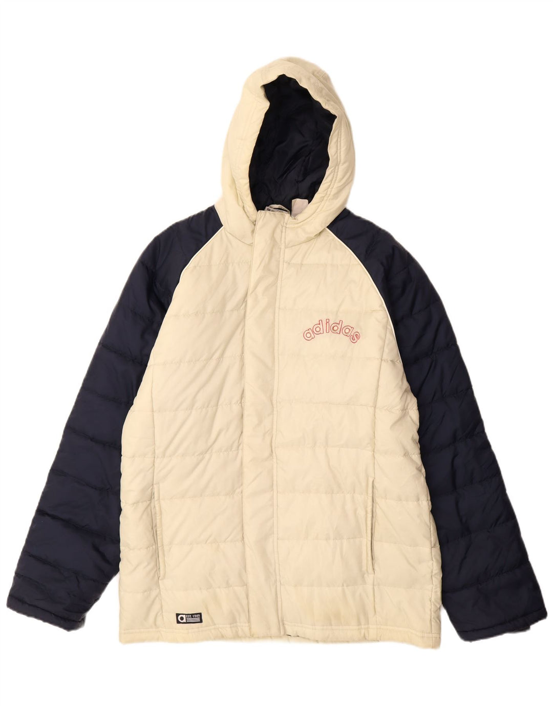 Jachetă căptușită cu glugă grafică Adidas pentru băieți 15-16 ani, alb, color block