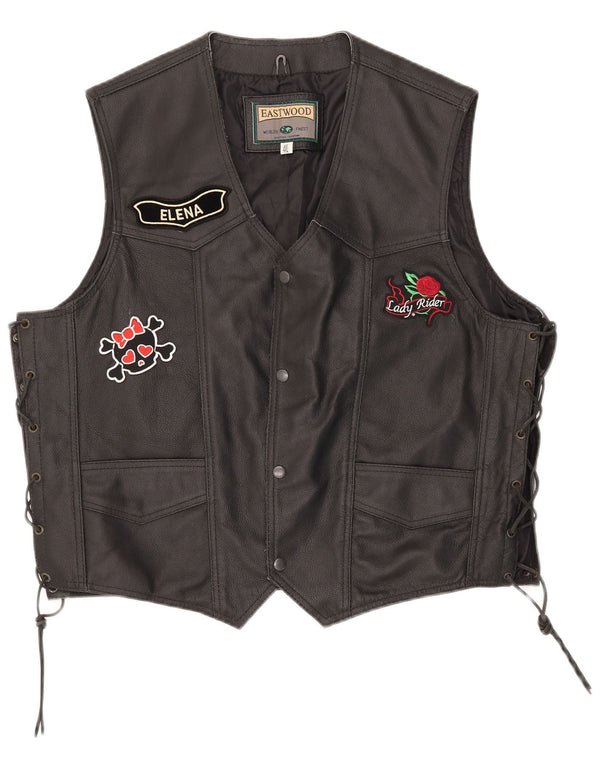 Vestă din piele vintage pentru femei Motorstyle cu grafică UK 24 4XL Negru