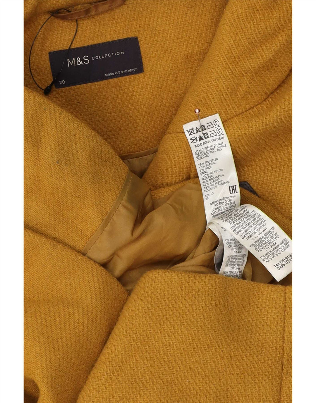 Duffle Coat pentru femei Marks & Spencer UK 20 2XL Galben Poliester