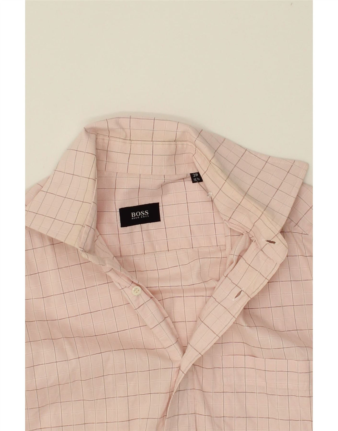 HUGO BOSS Mens Shirt Size 39 15 1/2 Medium Pink Check Cotton Vintage Hugo Boss and Second-Hand Hugo Boss from Messina Hembry 