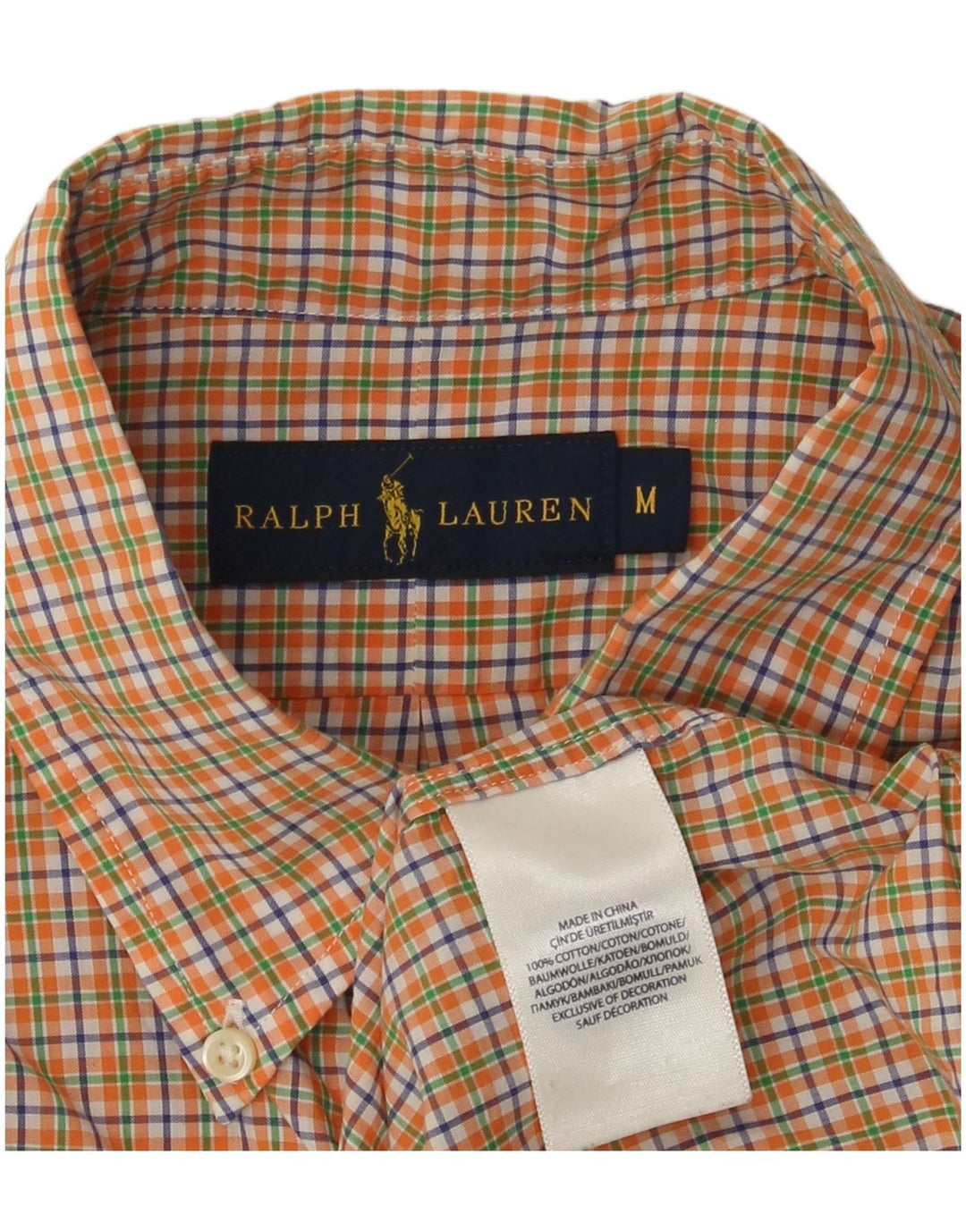Cămașă cu mânecă scurtă pentru bărbați Ralph Lauren, bumbac cu carouri portocaliu mediu