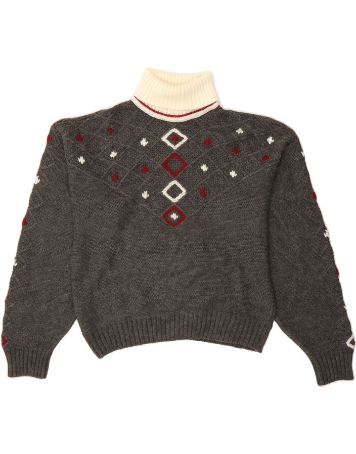 VINTAGE Womens Roll Neck Jumper Sweater UK 14 Large Grey Argyle/Diamond Vintage Vintage and Second-Hand Vintage from Messina Hembry 