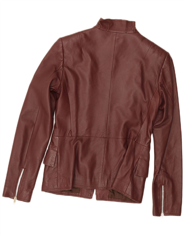 VINTAGE Womens Leather Jacket IT 44 Medium Maroon Leather