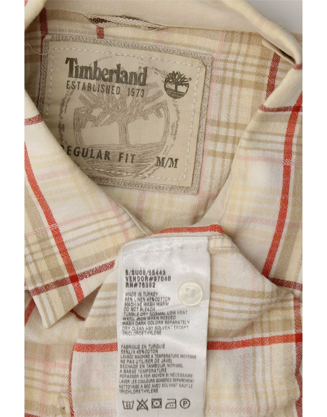 Cămașă Timberland pentru bărbați, cu mânecă scurtă, în formă regulată, in carouri, bej mediu