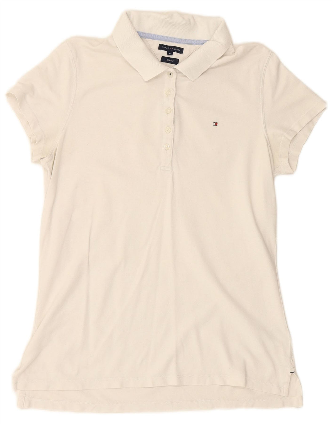 TOMMY HILFIGER Tricou polo subțire pentru femei UK 18 XL Bumbac alb