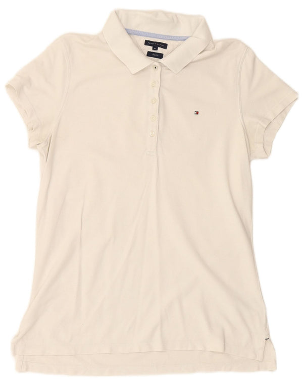 TOMMY HILFIGER Tricou polo subțire pentru femei UK 18 XL Bumbac alb