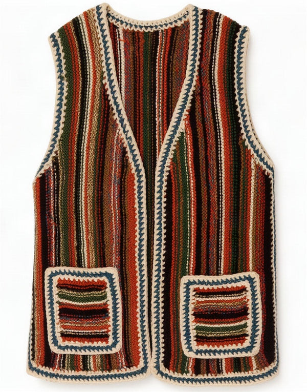 Pulover Cardigan Vintage pentru Damă UK 12 Mediu, Multicolor, Dungi