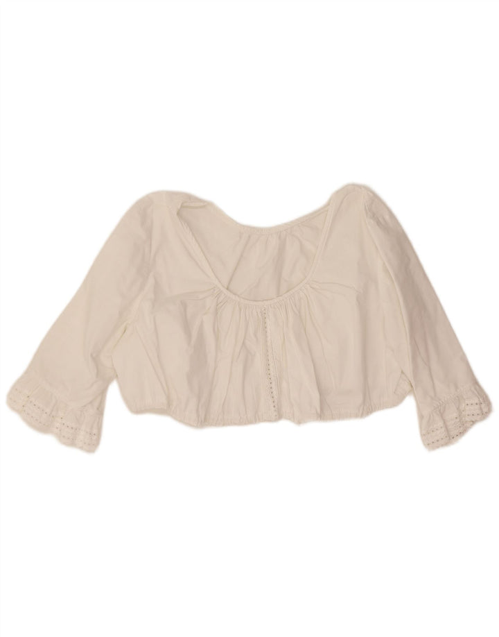 Crop Top cu mâneci 3/4 Vintage pentru femei UK 12 Medium White