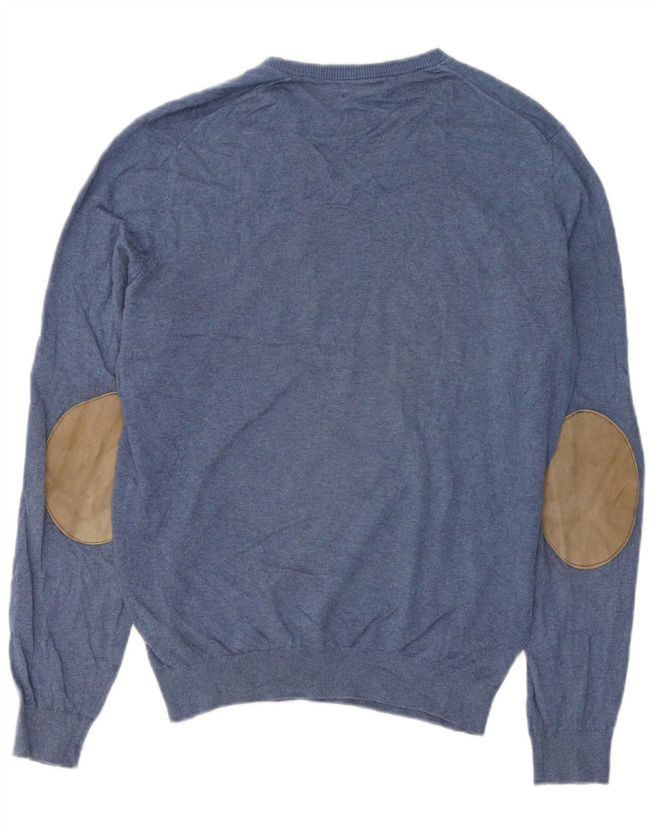 Pulover Massimo Dutti pentru bărbați, cu decolteu în V, bumbac albastru mediu