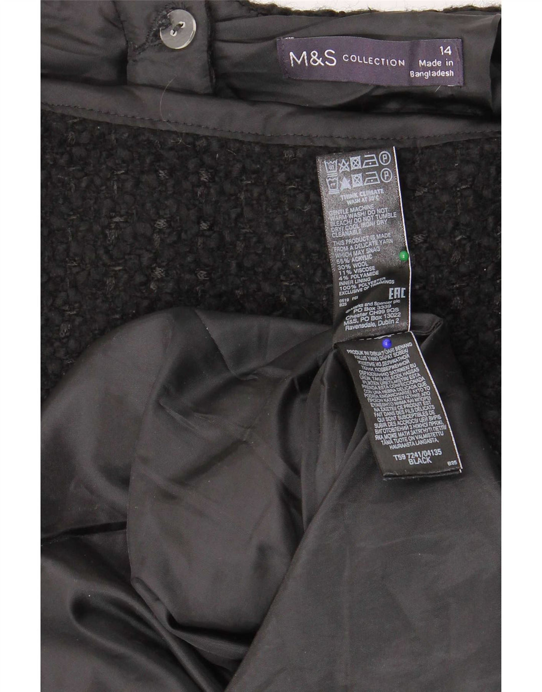 Fusta mini pentru femei Marks & Spencer UK 14 Medium W32 Acrilic negru