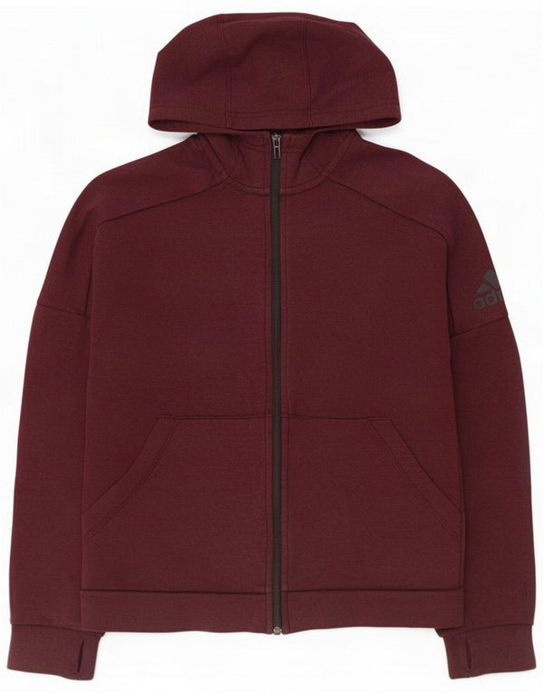Adidas Pulover cu capota cu fermoar pentru femei UK 10 Small Burgundy Bumbac