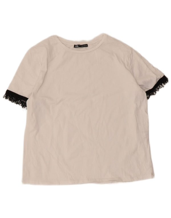 Tricou pentru femei Zara UK 12 Medium White Colorblock Bumbac