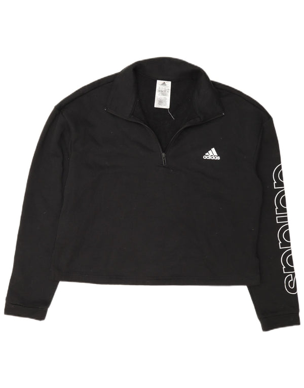 Pulover Adidas Crop Graphic Gâtul cu fermoar pentru femei UK 16/18 Large Negru