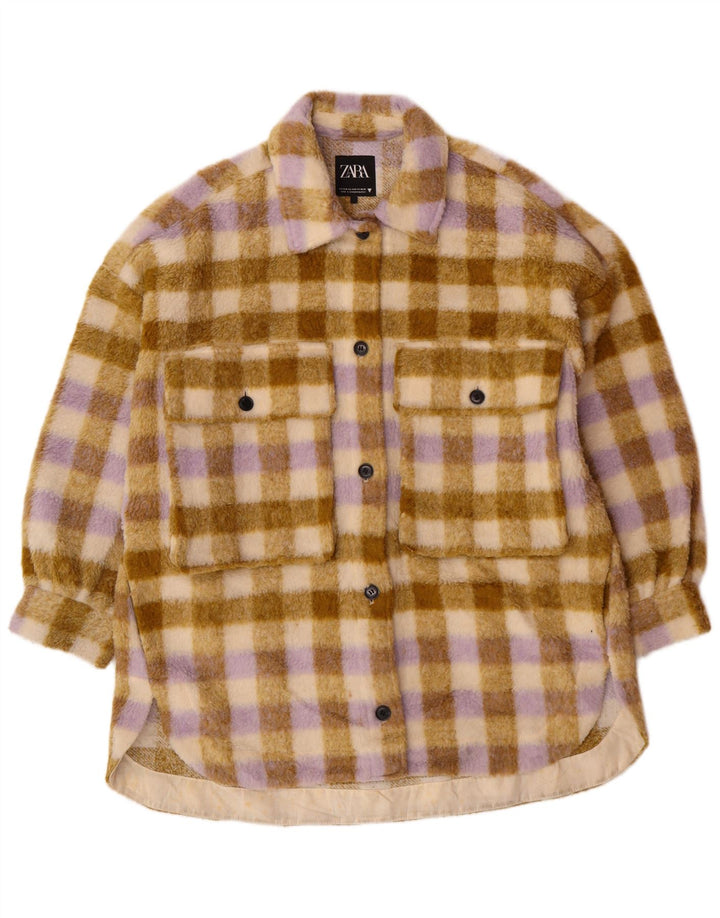 Jachetă din lână supradimensionată pentru femei Zara UK 10, poliester în carouri, bej