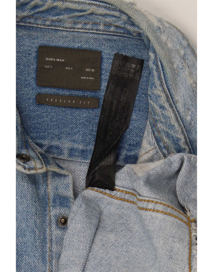 Cămașă din denim, cu croială normală, pentru bărbați, din bumbac, albastru mic