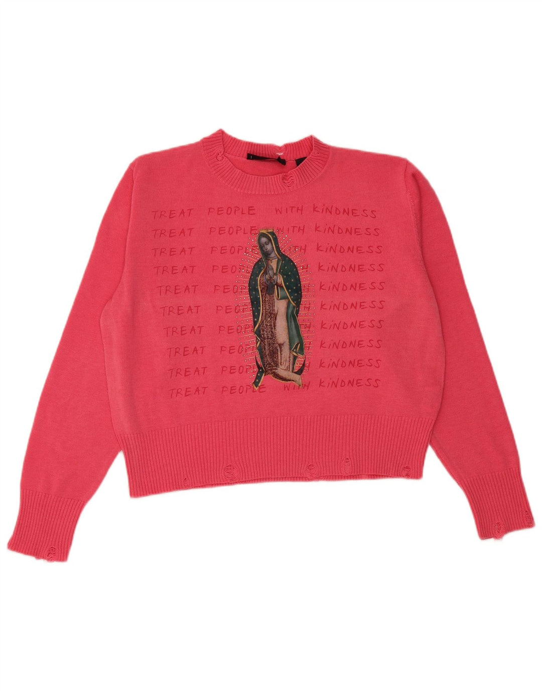 DESIGUAL Pulover crop cu decolteu cu decolteu rotund pentru femei UK 14 Roz mediu