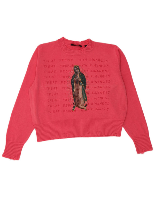 DESIGUAL Pulover crop cu decolteu cu decolteu rotund pentru femei UK 14 Roz mediu