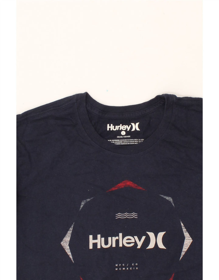 HURLEY Mens Graphic T-Shirt Top Large Navy Blue Vintage Hurley and Second-Hand Hurley from Messina Hembry 