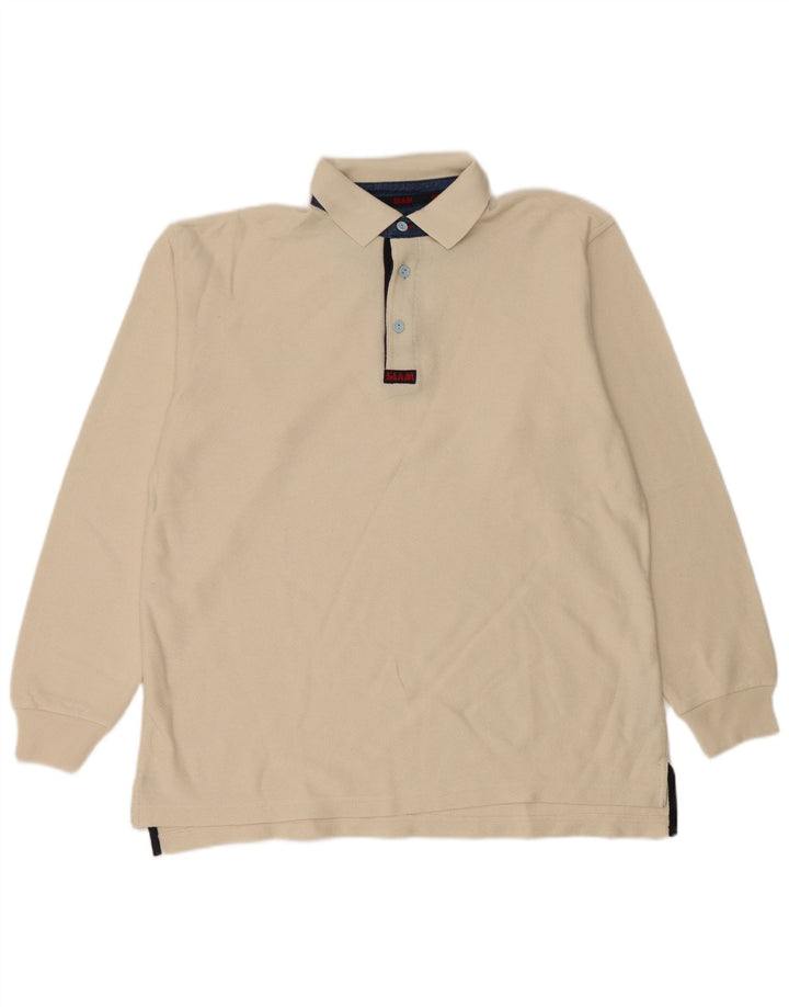 Tricou polo rugby cu mânecă lungă pentru bărbați Slam, bumbac, bej mediu