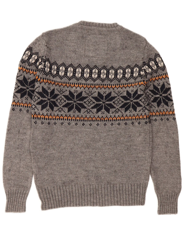 Pulover Superdry pentru bărbați cu decolteu rotund, mic, gri Fair Isle acrilic