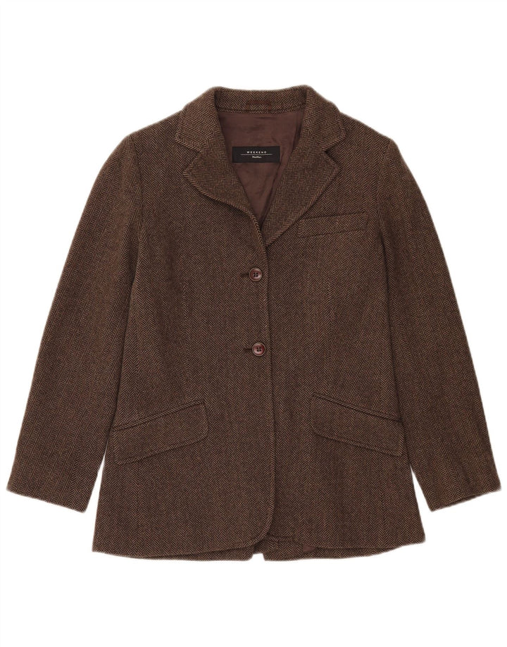 Costum 2 piese pentru femei de weekend Max Mara UK 8 Small W28 L33 Brown Herringbone