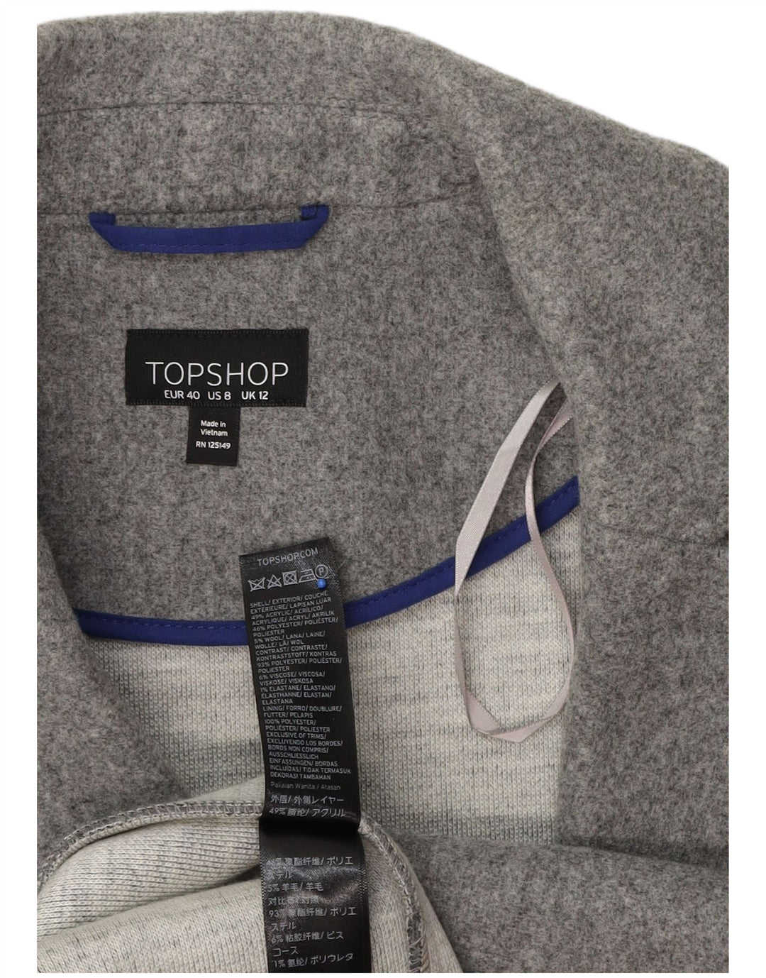 Topshop pardesiu deschis pentru femei UK 12 poliester mediu gri