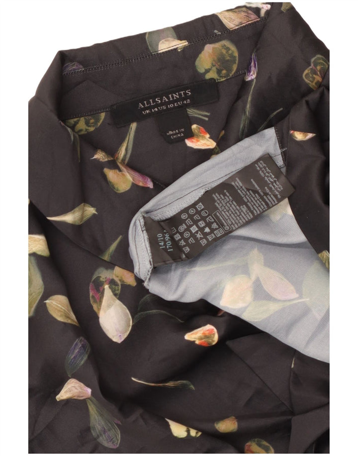 ALL SAINTS Bluză cămașă cu cravată în față pentru femei UK 14, mare, neagră, florală