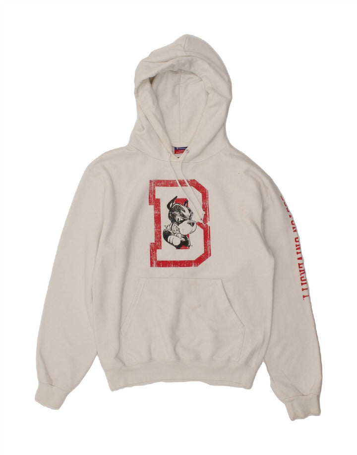 CHAMPION Mens Graphic Hoodie Jumper Small White Vintage Champion and Second-Hand Champion from Messina Hembry 