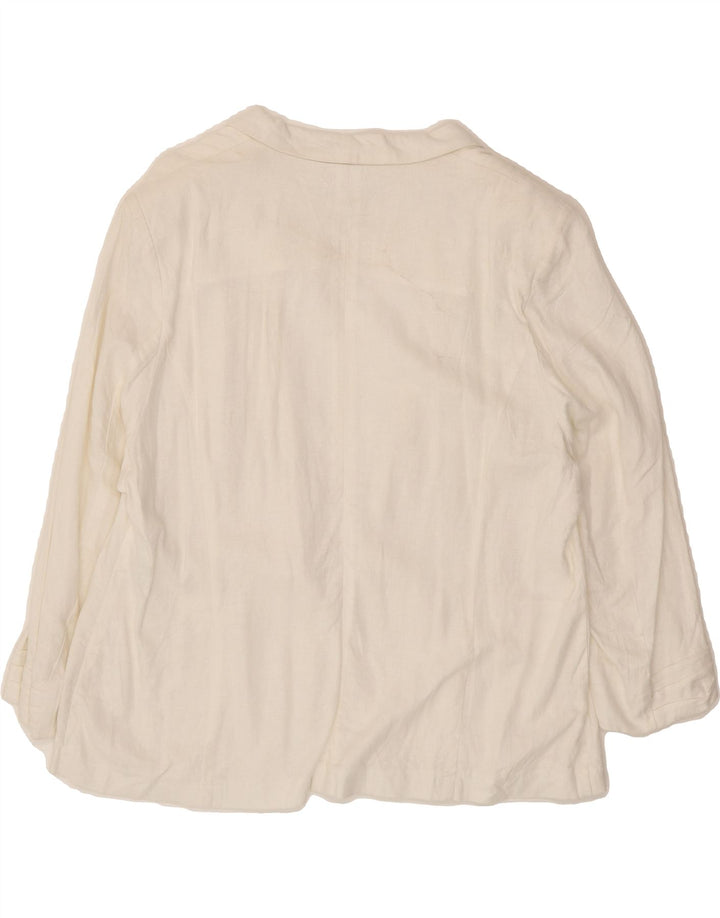 MARKS & SPENCER Womens 3/4 Sleeve Blazer Jacket UK 18 XL White Linen Vintage Marks & Spencer and Second-Hand Marks & Spencer from Messina Hembry 