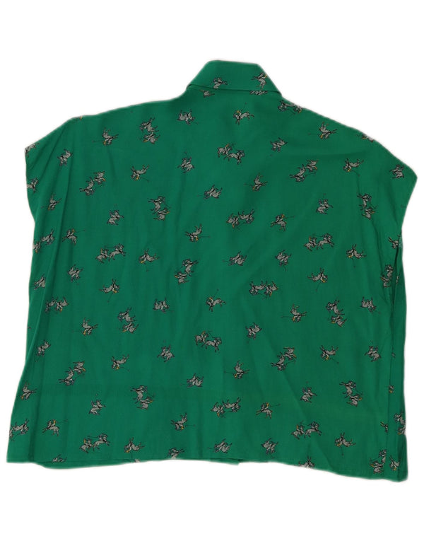 Bluză cămașă fără mâneci cu grafică crop vintage pentru femei UK 12 verde mediu