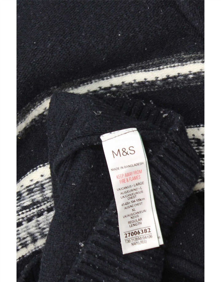 Pulover pentru bărbați Marks & Spencer, cu fermoar, cu gât, în dungi mari, albastru
