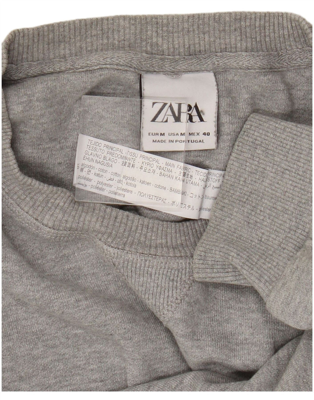 Pulover pentru bărbați Zara, cu gât roșu, bumbac, gri mediu