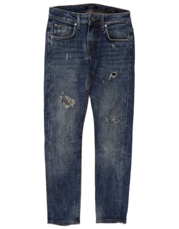 Blugi skinny învechiți pentru femei Guess Los Angeles W29 L28 poliester albastru