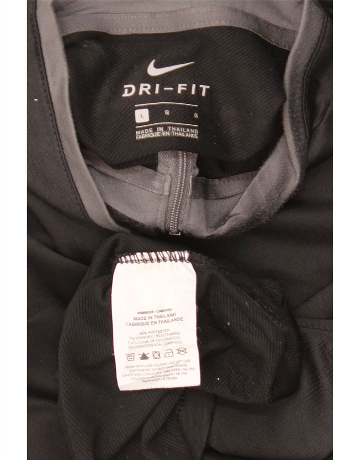 Top de trening NIKE Dri Fit, cu fermoar și gât, poliester negru mare