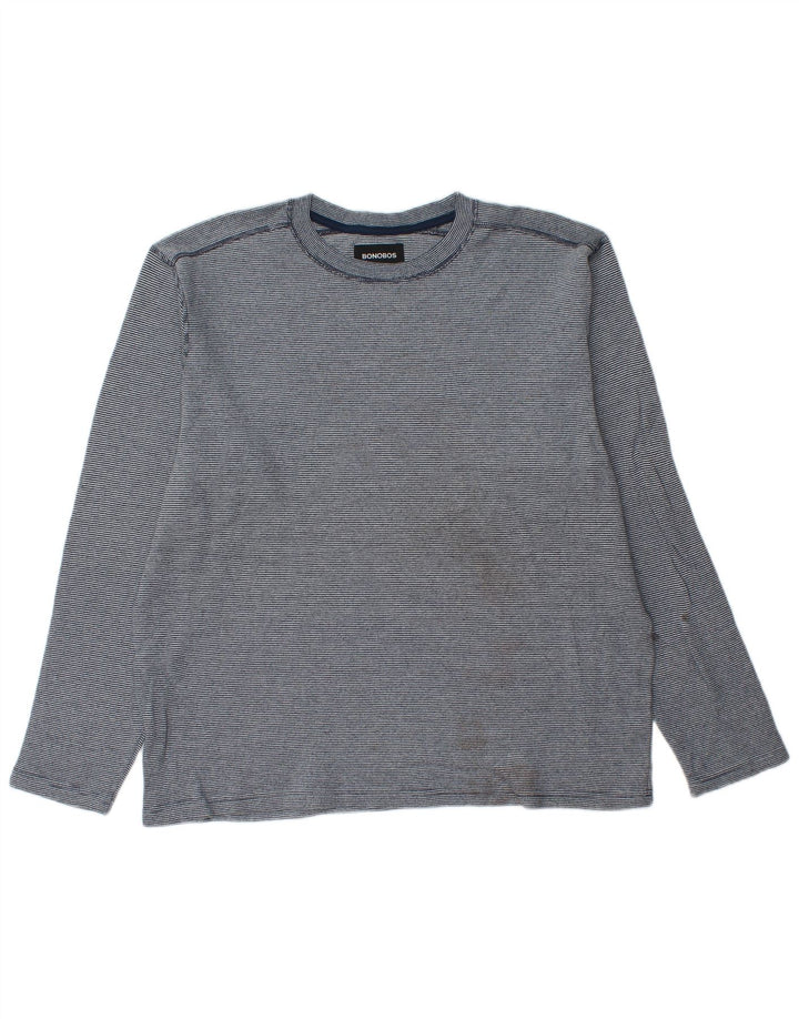 BONOBOS Top pentru bărbați cu mânecă lungă XL, albastru, bumbac cu dungi