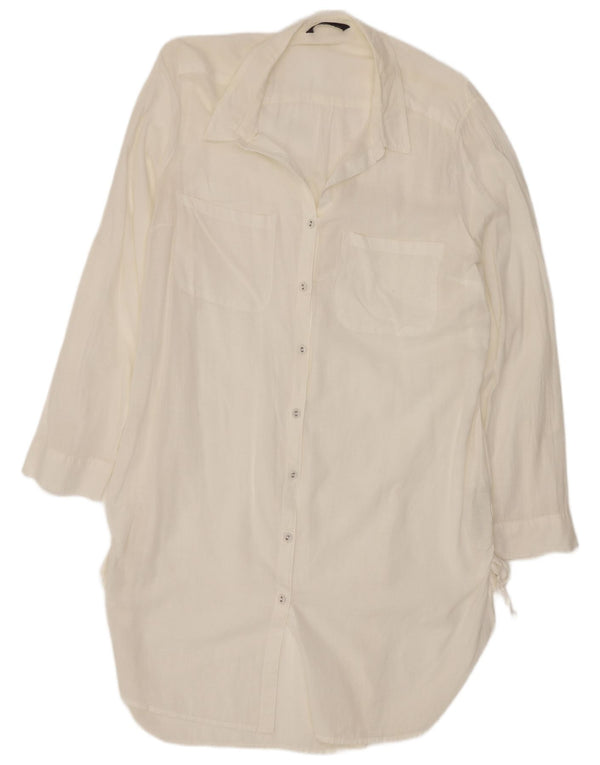 Marks & Spencer Womens Shirt Dress UK 12 Medium White Cotton