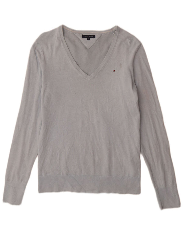 Pulover Tommy Hilfiger pentru femei cu decolteu în V UK 14 Bumbac albastru mediu