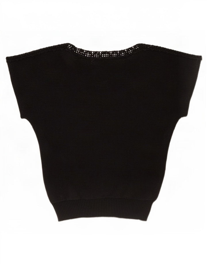 Bluză Vintage pentru femei Crop See Through Batwing Top IT 42 Medium Black