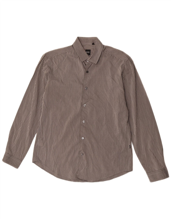 Cămașă pentru bărbați Hugo Boss Slim Fit, bumbac cu dungi gri mediu