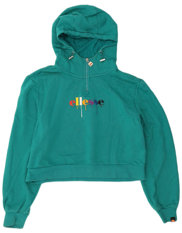 Pulover cu glugă cu grafic crop pentru femei Ellesse UK 12 bumbac turcoaz mediu