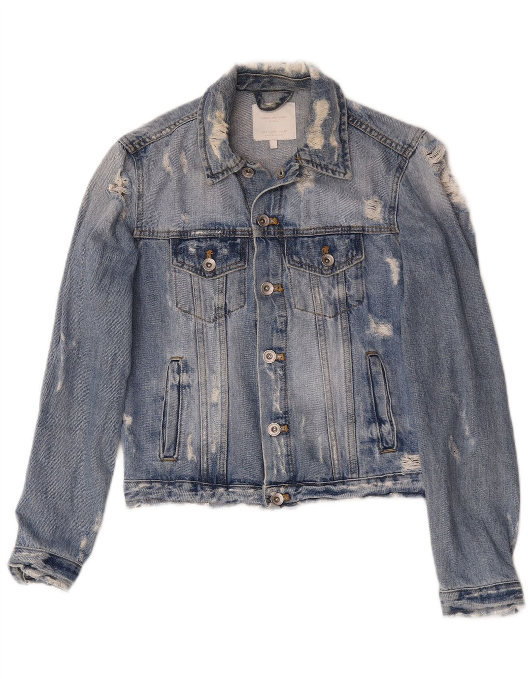 Jachetă de blugi distressed pentru femei Zara UK 10 Small Blue