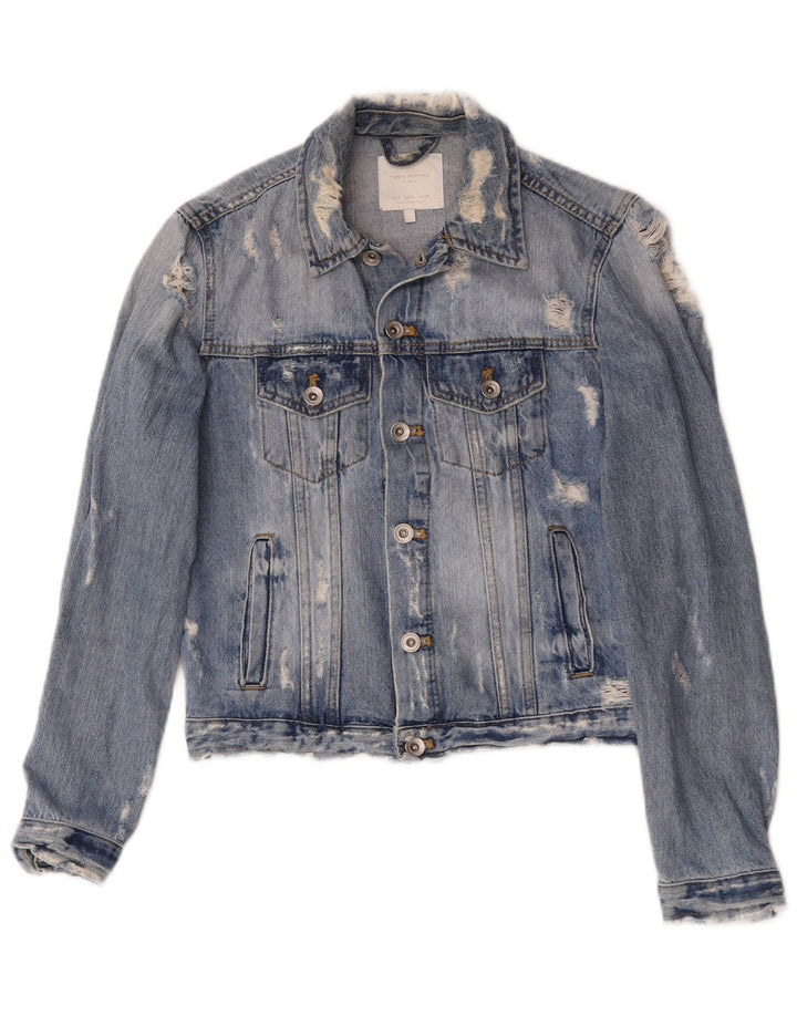 Jachetă de blugi distressed pentru femei Zara UK 10 Small Blue