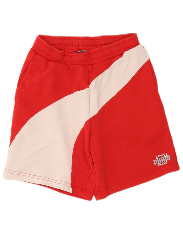 Pantaloni scurți sport Puma pentru băieți 13-14 ani, bumbac color bloc roșu
