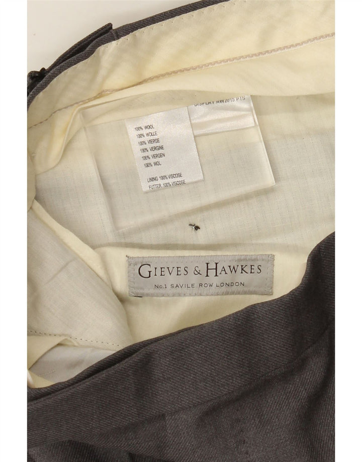 GIEVES & HAWKES Pantaloni drepți pentru bărbați L32 L30 Lână gri