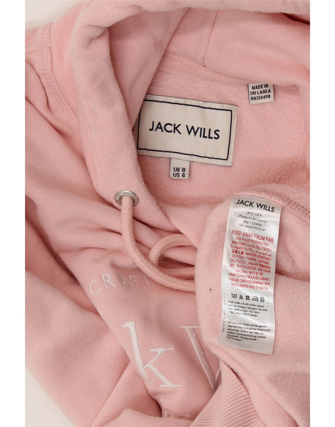 JACK WILLS Pulover supradimensionat cu glugă cu grafic pentru femei UK 8 Bumbac roz mic