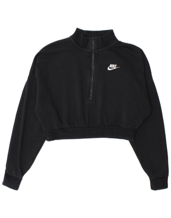 Pulover pentru femei Nike Crop Crop, cu fermoar și gât, UK 10 Bumbac negru mic